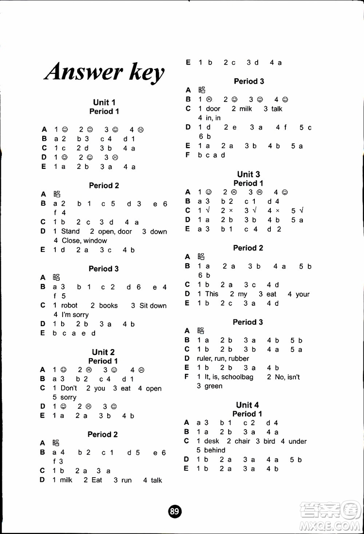 2019版小學英語課課練三年級下冊譯林版參考答案