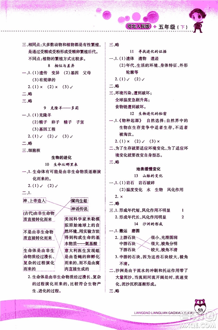 新課標2019年兩導兩練高效學案五年級下冊科學河北人民版參考答案