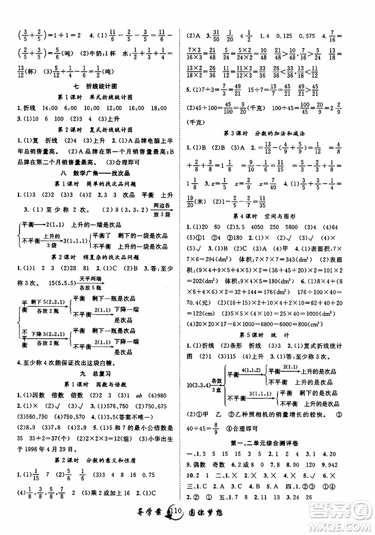 2019版優(yōu)質(zhì)課堂導(dǎo)學(xué)案五年級數(shù)學(xué)下冊人教版參考答案