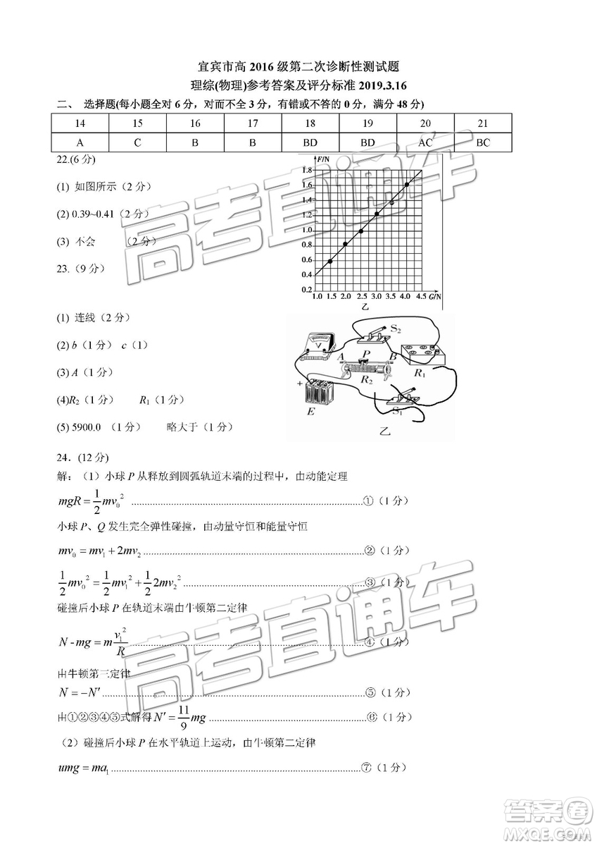 2019年宜賓二診文綜理綜試題和參考答案