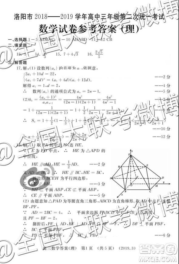 2019年3月洛陽(yáng)二練文數(shù)理數(shù)答案解析