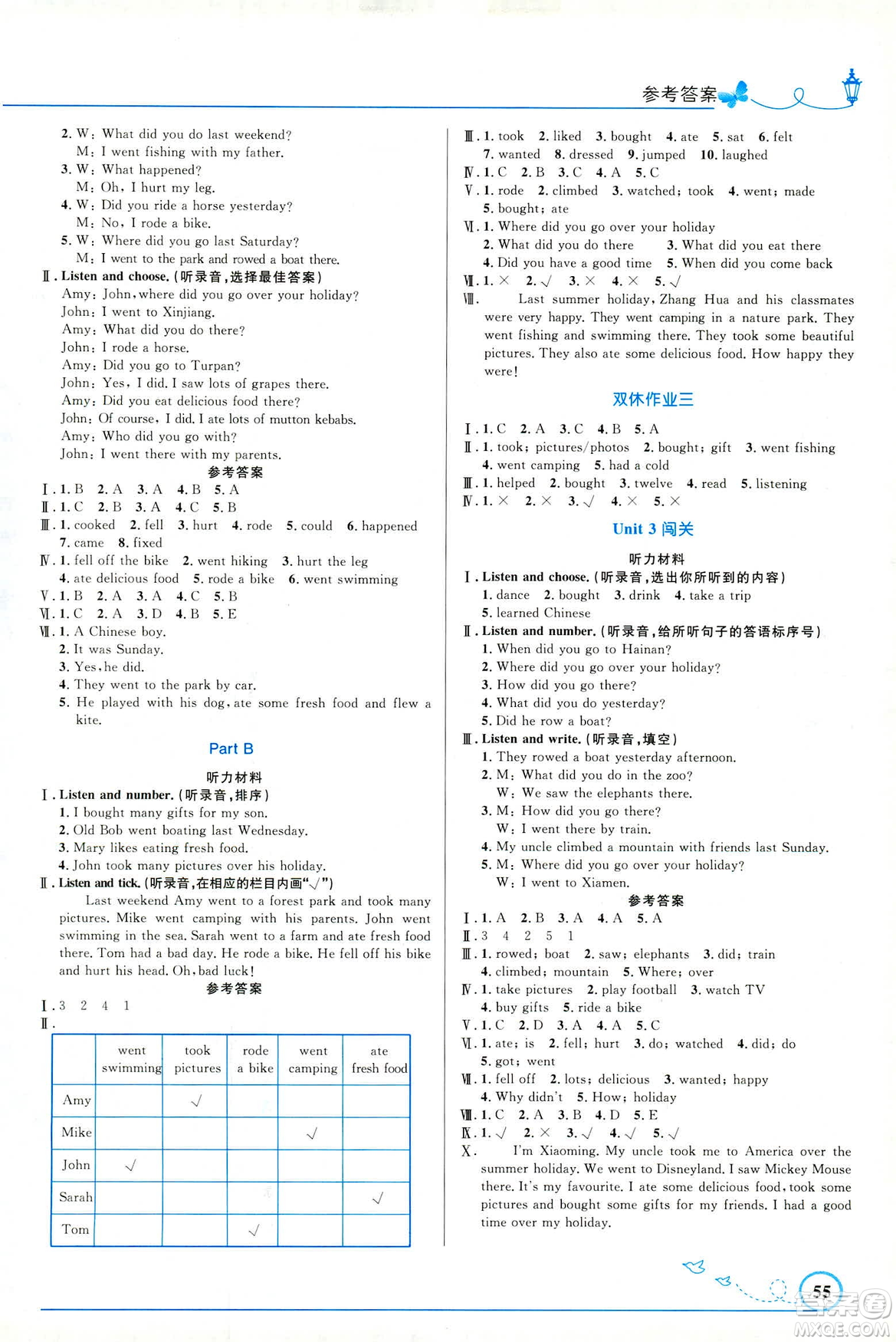 2019年小學(xué)同步與測(cè)控優(yōu)化設(shè)計(jì)英語(yǔ)六年級(jí)下冊(cè)人教版PEP福建專版答案