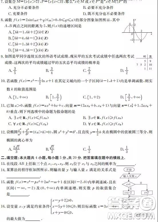 2019年全國名校大聯(lián)考高三第五次聯(lián)考文數(shù)試題及答案