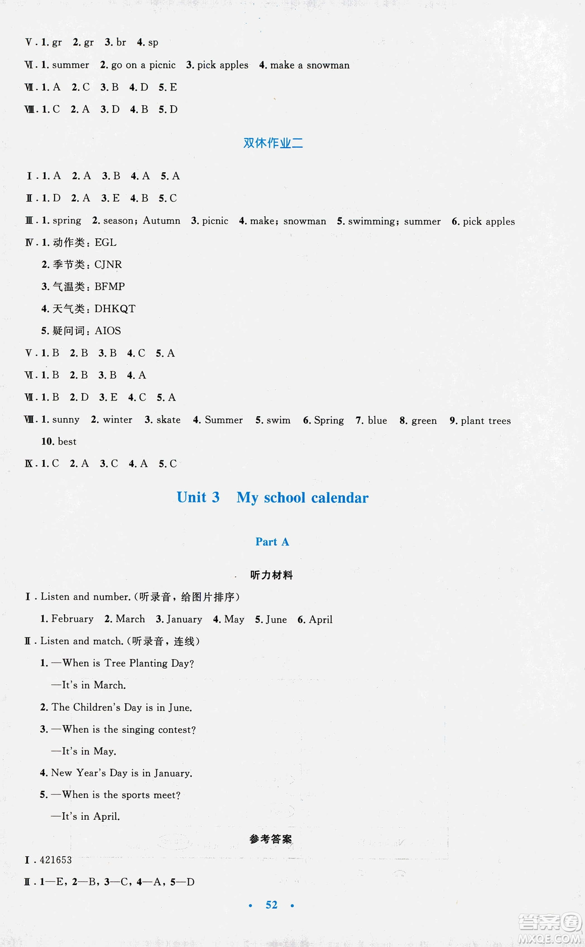2019年小學(xué)同步測(cè)控優(yōu)化設(shè)計(jì)五年級(jí)英語下冊(cè)人教版增強(qiáng)版PEP答案