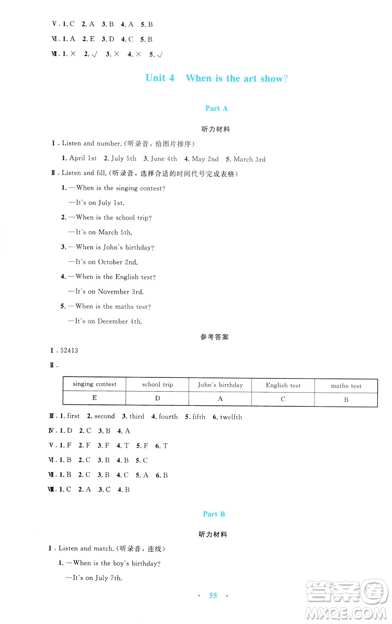 2019年小學(xué)同步測(cè)控優(yōu)化設(shè)計(jì)五年級(jí)英語下冊(cè)人教版增強(qiáng)版PEP答案