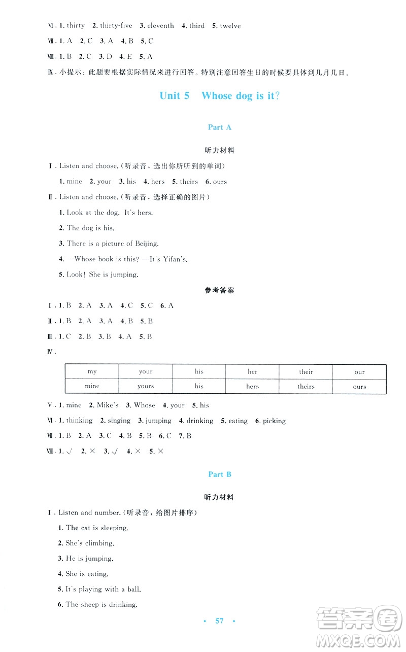 2019年小學(xué)同步測(cè)控優(yōu)化設(shè)計(jì)五年級(jí)英語下冊(cè)人教版增強(qiáng)版PEP答案