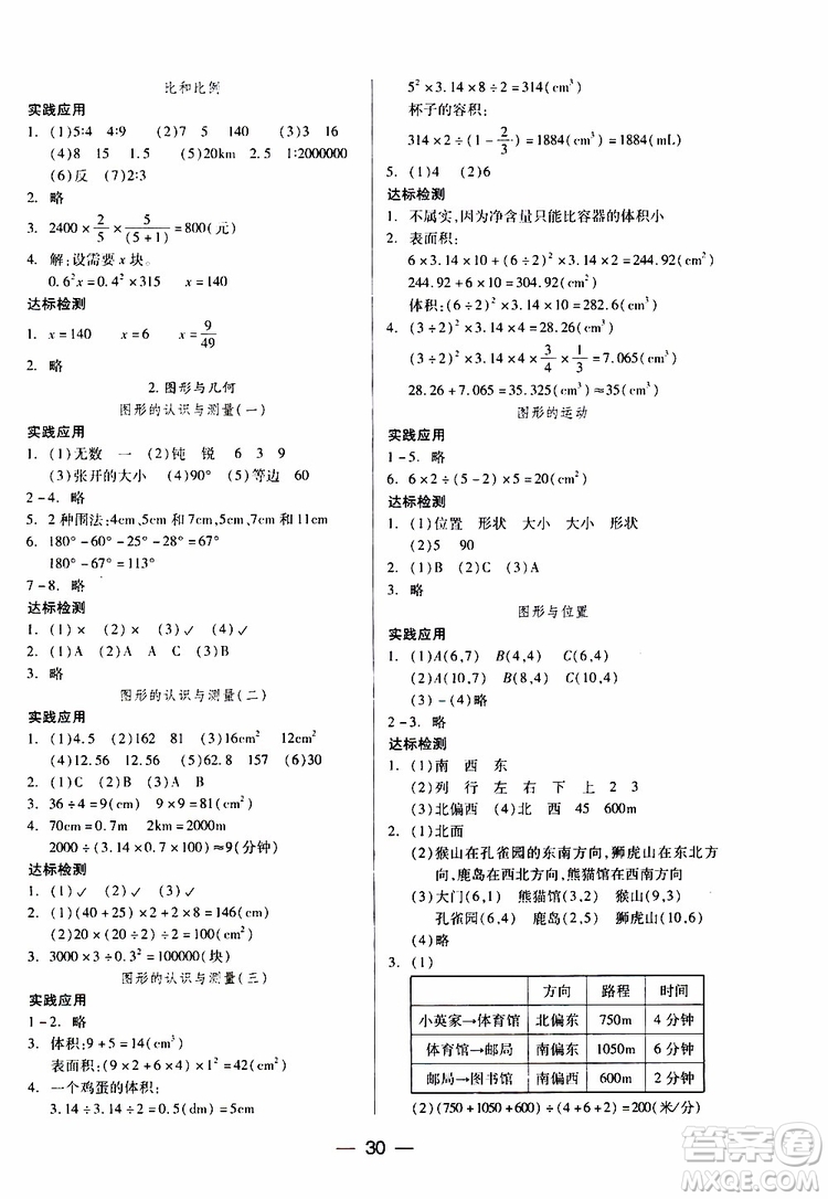 2019年六年級下冊人教版數(shù)學(xué)新課標兩導(dǎo)兩練高效學(xué)案參考答案