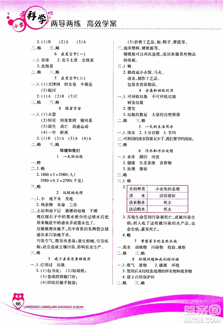 教科版2019年新課標(biāo)兩導(dǎo)兩練高效學(xué)案六年級下科學(xué)參考答案
