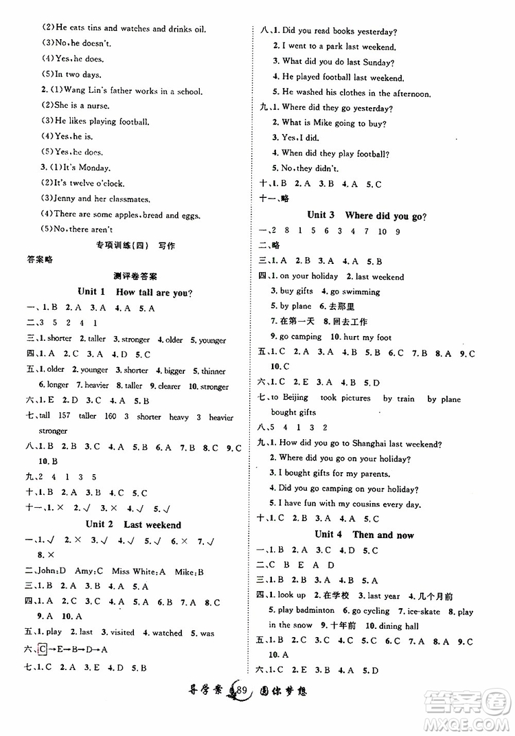 2019年優(yōu)質(zhì)課堂導(dǎo)學(xué)案六年級(jí)下冊(cè)英語(yǔ)參考答案