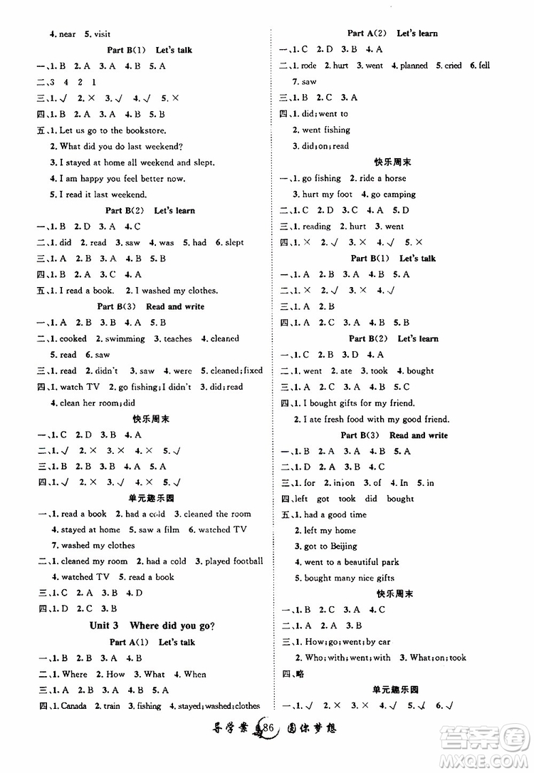 2019年優(yōu)質(zhì)課堂導(dǎo)學(xué)案六年級(jí)下冊(cè)英語(yǔ)參考答案