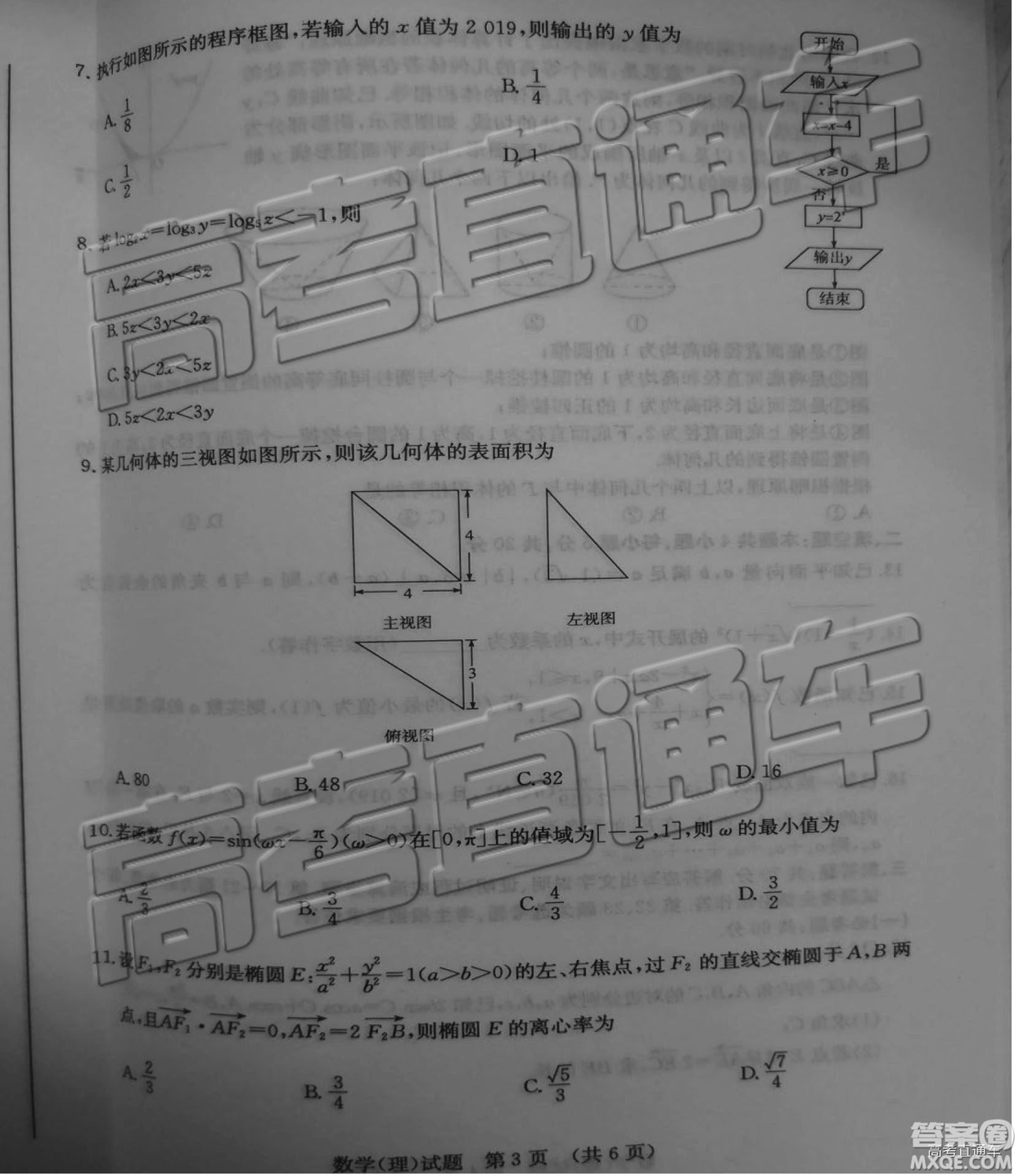 2019年濟南一模高三理數試卷及參考答案