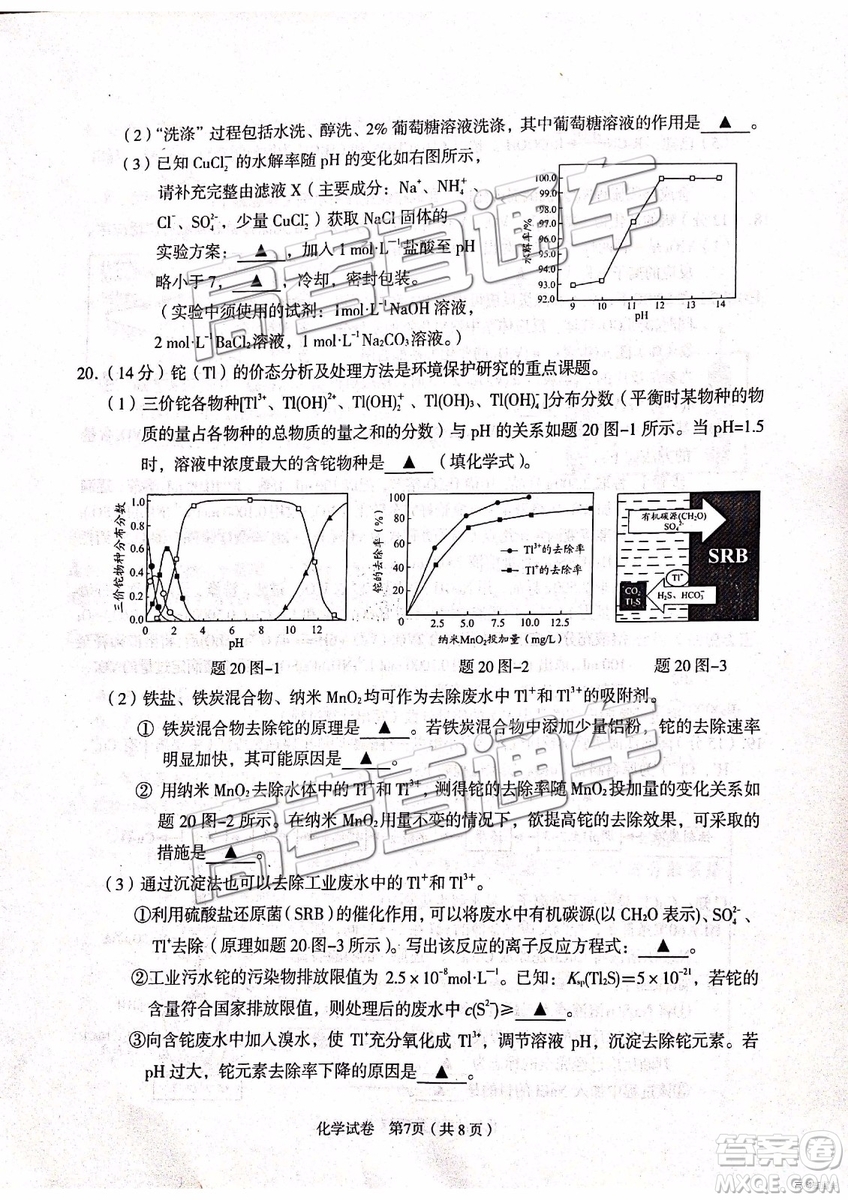 2019年3月江蘇七市二?；瘜W(xué)試題及參考答案