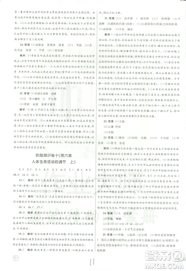 優(yōu)化設(shè)計(jì)單元測(cè)試卷2019年七年級(jí)下冊(cè)生物RJ人教版參考答案