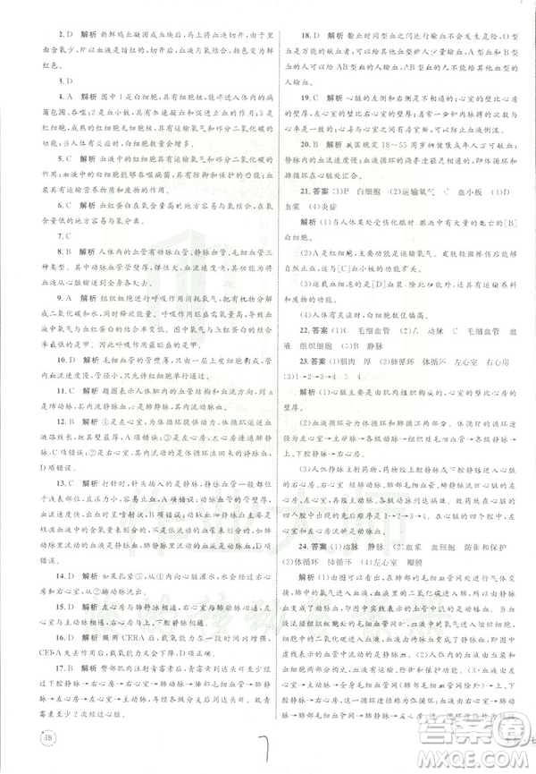 優(yōu)化設(shè)計(jì)單元測(cè)試卷2019年七年級(jí)下冊(cè)生物RJ人教版參考答案