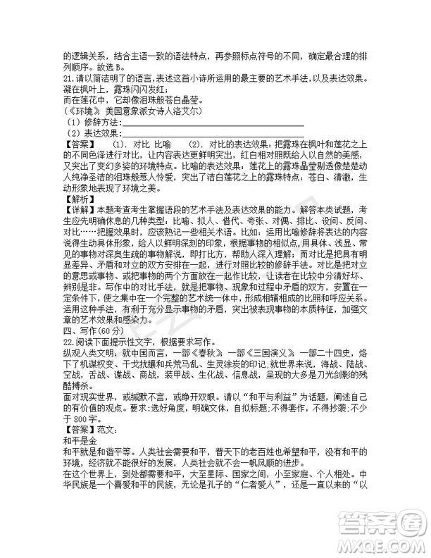 湖南省長沙市長郡中學2019屆高三下學期考前沖刺最后一卷語文試題及答案