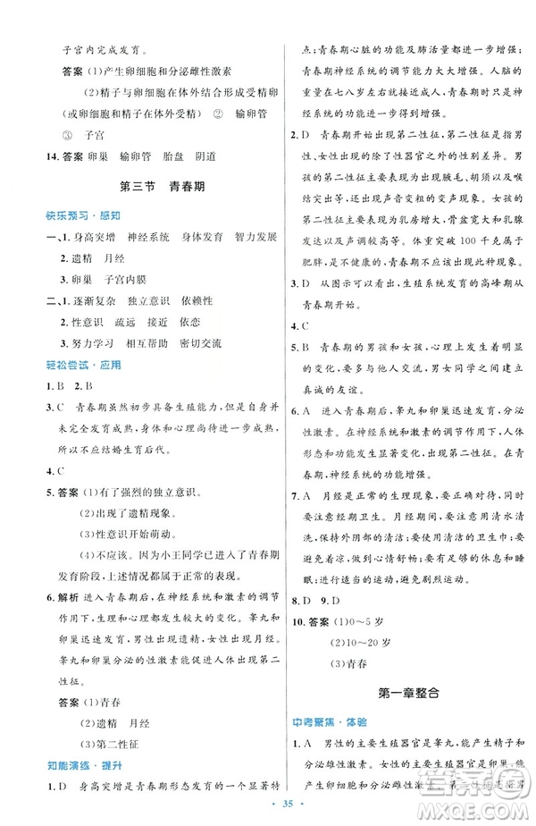 2019年初中同步測控優(yōu)化設計七年級下冊人教版中國歷史答案