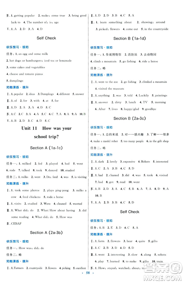 2019年七年級(jí)英語(yǔ)下冊(cè)人教版初中同步測(cè)控優(yōu)化設(shè)計(jì)答案