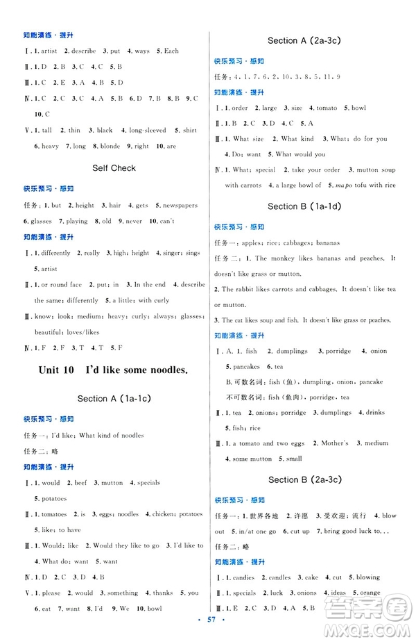 2019年七年級(jí)英語(yǔ)下冊(cè)人教版初中同步測(cè)控優(yōu)化設(shè)計(jì)答案