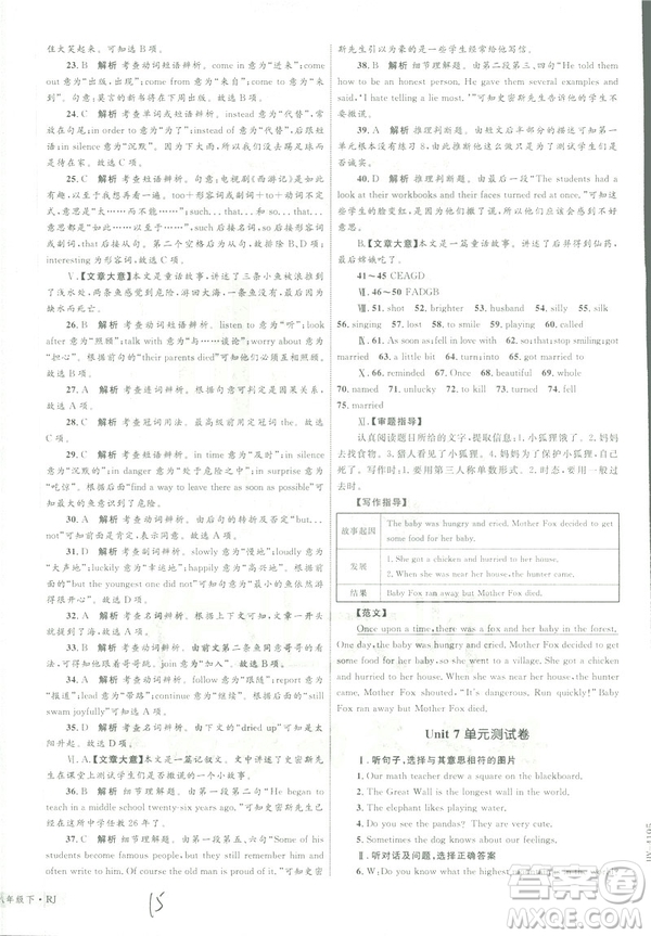2019年優(yōu)化設(shè)計(jì)單元測(cè)試卷八年級(jí)下冊(cè)英語(yǔ)RJ人教版參考答案