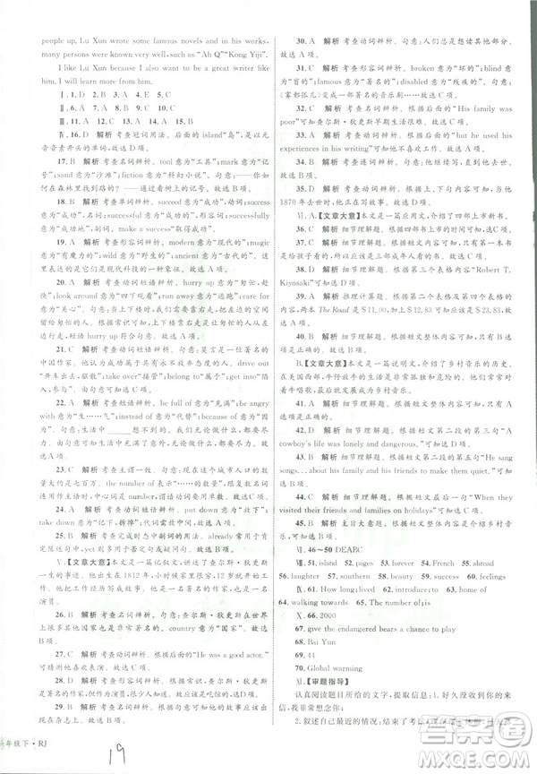 2019年優(yōu)化設(shè)計(jì)單元測(cè)試卷八年級(jí)下冊(cè)英語(yǔ)RJ人教版參考答案