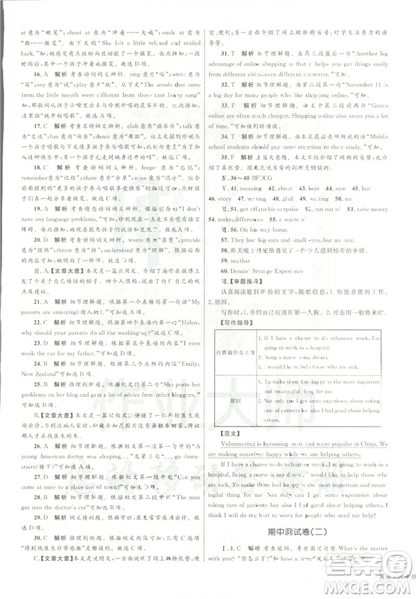 2019年優(yōu)化設(shè)計(jì)單元測(cè)試卷八年級(jí)下冊(cè)英語(yǔ)RJ人教版參考答案