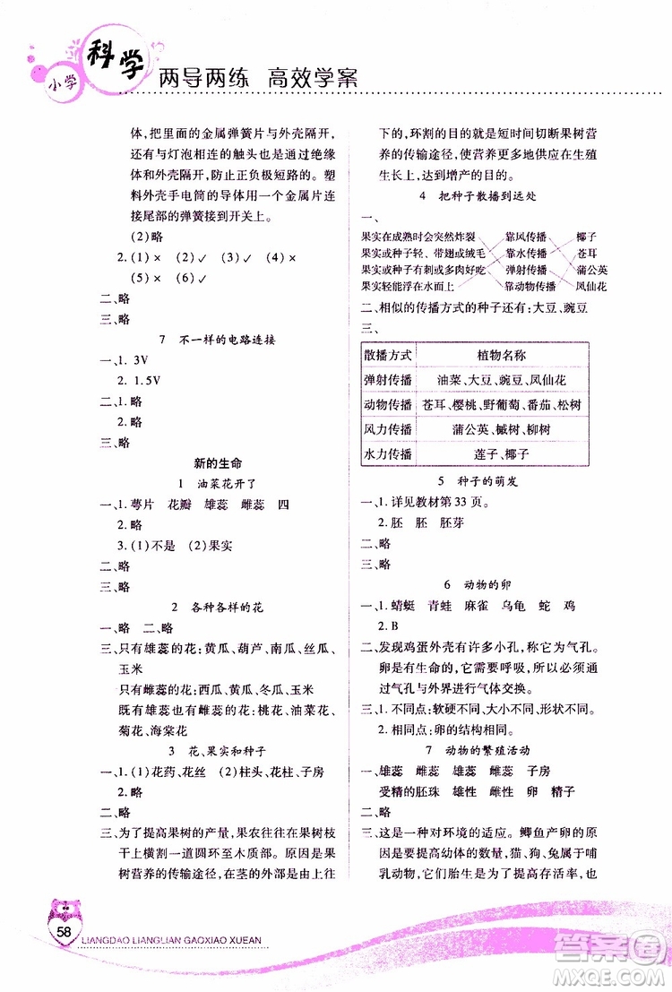 2019年新課標(biāo)兩導(dǎo)兩練高效學(xué)案四年級(jí)科學(xué)科教版參考答案