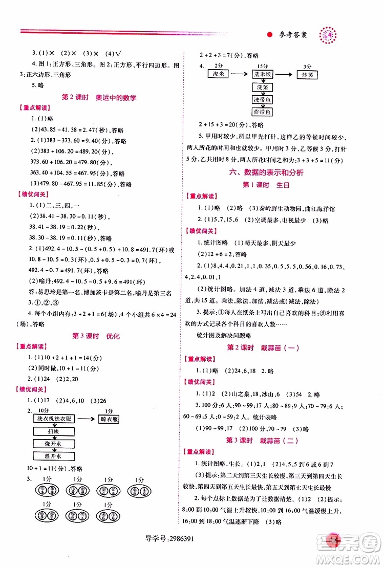 2019年小學(xué)四年級(jí)下冊(cè)數(shù)學(xué)績優(yōu)學(xué)案參考答案