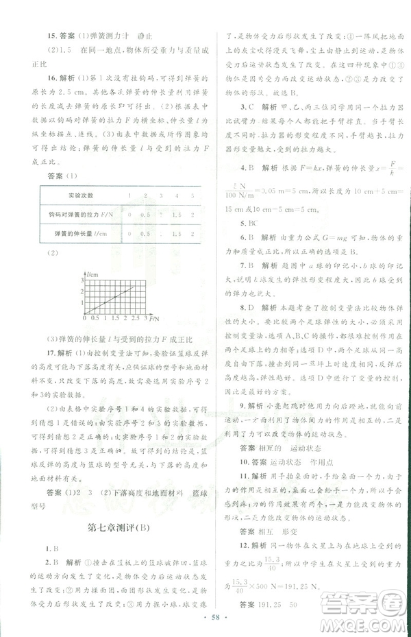 2019初中同步測控優(yōu)化設(shè)計八年級物理人教版下冊答案