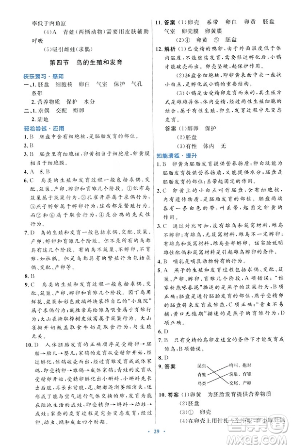 2019年初中同步測控優(yōu)化設(shè)計(jì)生物學(xué)八年級下冊人教版答案