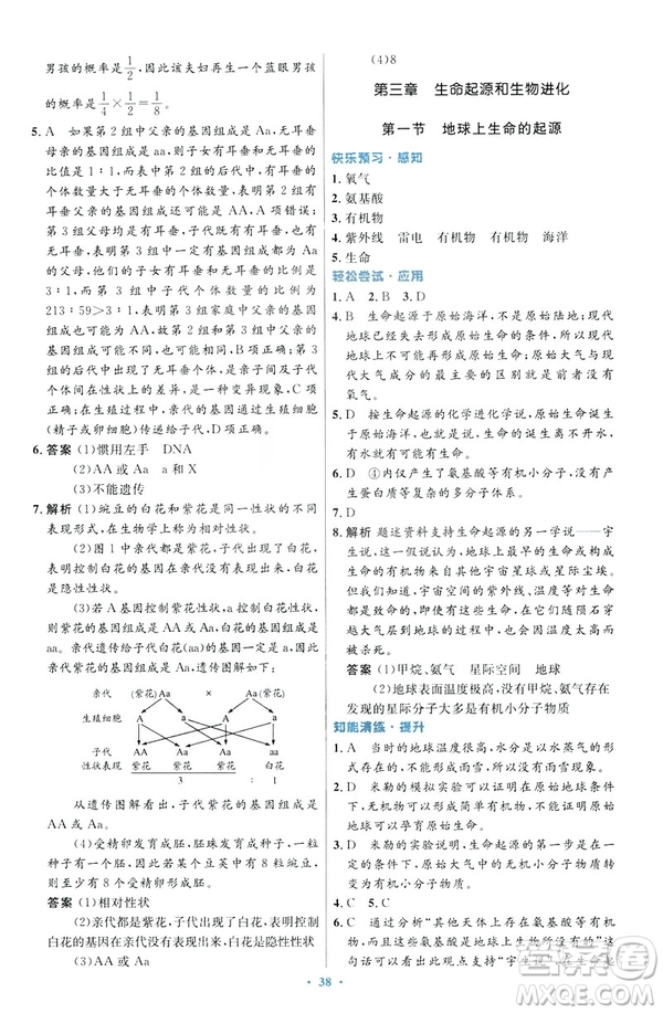 2019年初中同步測控優(yōu)化設(shè)計(jì)生物學(xué)八年級下冊人教版答案
