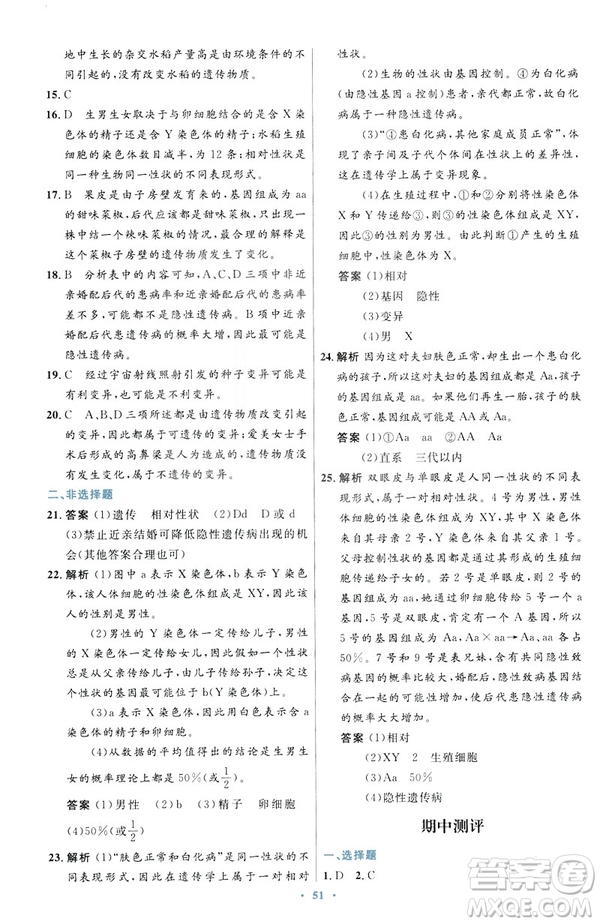 2019年初中同步測控優(yōu)化設(shè)計(jì)生物學(xué)八年級下冊人教版答案