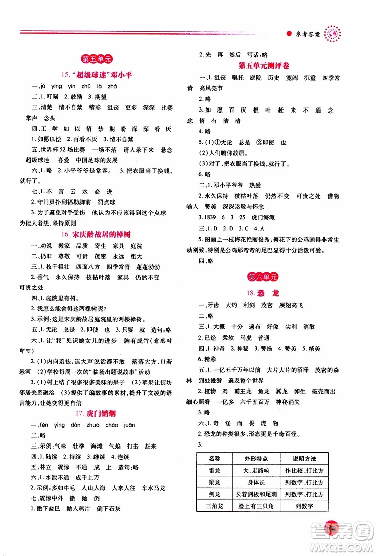 蘇教版2019年績優(yōu)學案三年級下語文參考答案