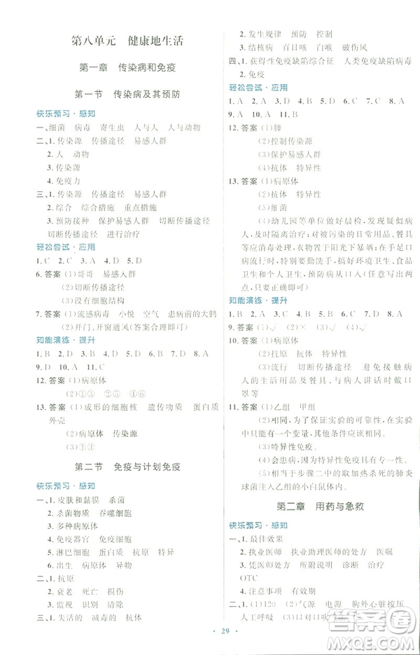 2019福建專(zhuān)版初中同步測(cè)控優(yōu)化設(shè)計(jì)八年級(jí)下冊(cè)生物學(xué)人教版參考答案