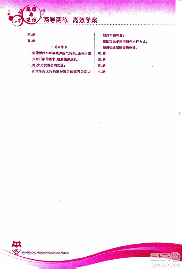 2019年新課標兩導兩練高效學案道德與法治三年級下冊浙教版參考答案