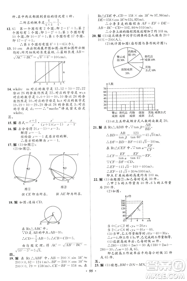 2019初中同步測(cè)控優(yōu)化設(shè)計(jì)九年級(jí)下冊(cè)北師大版數(shù)學(xué)參考答案