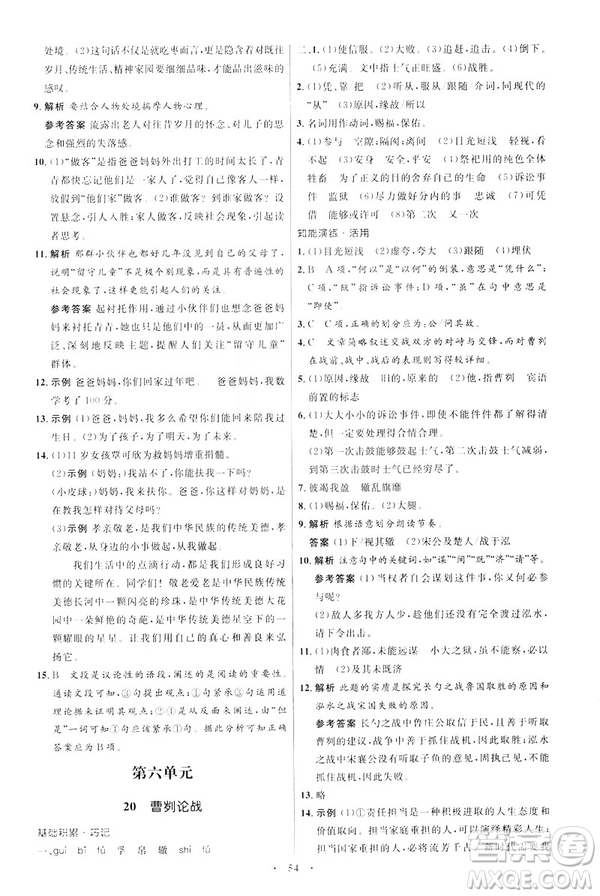 2019年初中同步學(xué)考優(yōu)化設(shè)計(jì)語(yǔ)文九年級(jí)下冊(cè)人教版答案