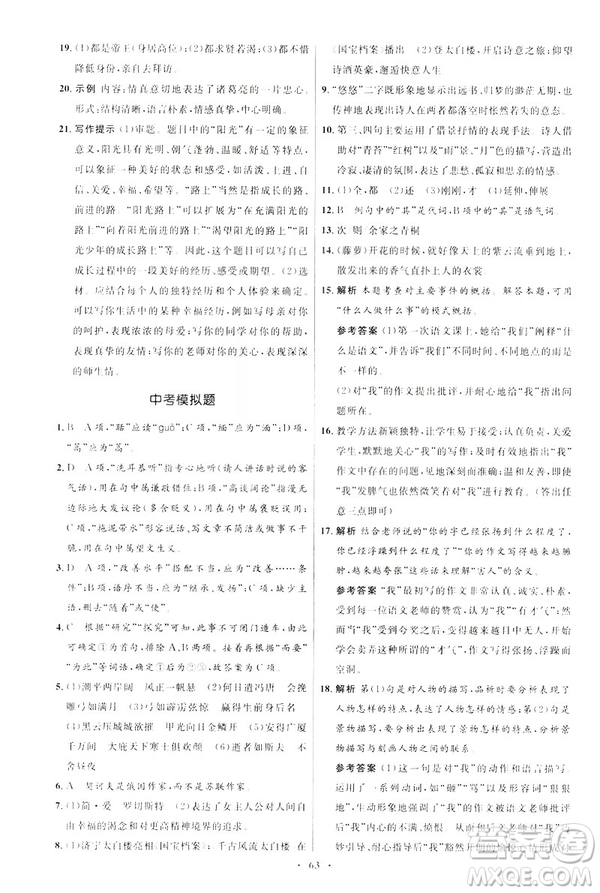 2019年初中同步學(xué)考優(yōu)化設(shè)計(jì)語(yǔ)文九年級(jí)下冊(cè)人教版答案