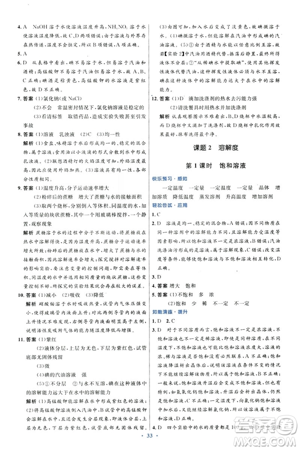 2019初中同步測控優(yōu)化設(shè)計九年級化學(xué)下冊人教版參考答案