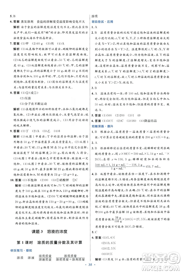 2019初中同步測控優(yōu)化設(shè)計九年級化學(xué)下冊人教版參考答案