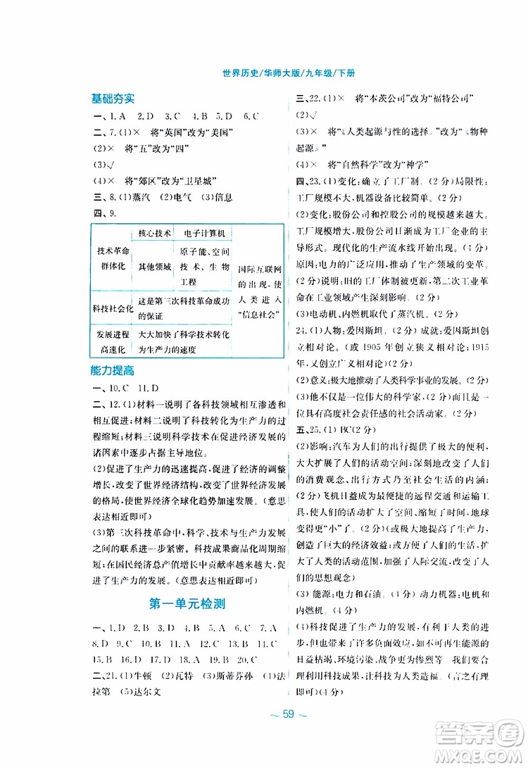 2019年安徽新編基礎(chǔ)訓(xùn)練九年級(jí)下冊(cè)歷史華師大版參考答案