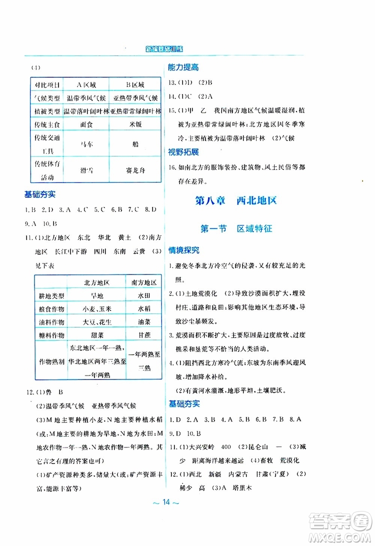 2019春新編基礎(chǔ)訓(xùn)練八年級(jí)下冊(cè)地理商務(wù)星球版參考答案