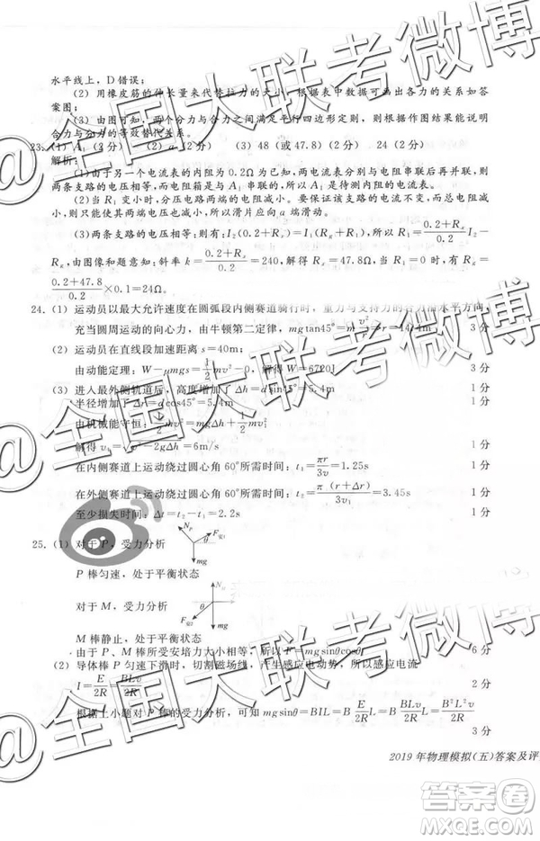 2019年普通高等學(xué)校招生全國統(tǒng)一模擬考試五文理綜參考答案