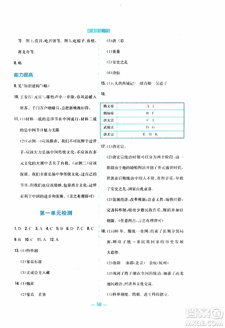 2RJ人教版2019春新編基礎(chǔ)訓(xùn)練中國(guó)歷史七年級(jí)下冊(cè)9787533625764參考答案