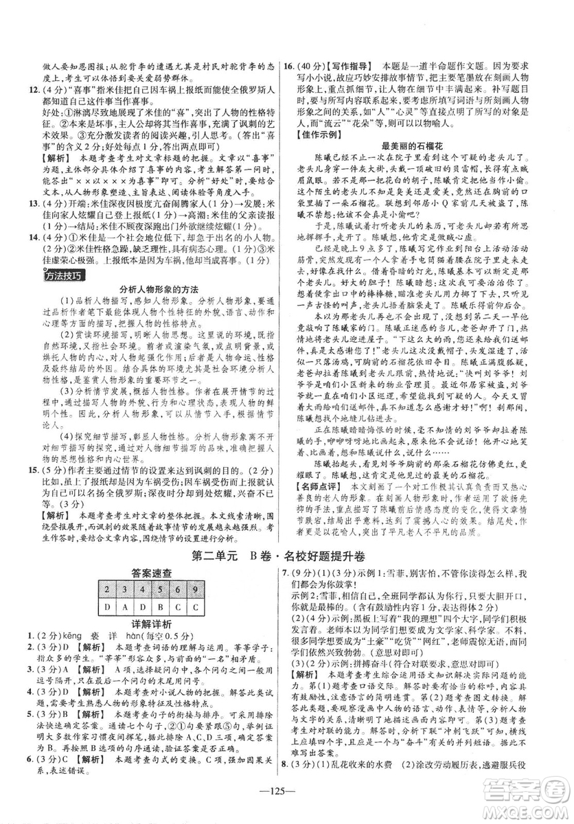 2019版金考卷RJ活頁(yè)題選名師名題單元雙測(cè)卷九年級(jí)下冊(cè)語(yǔ)文人教版答案