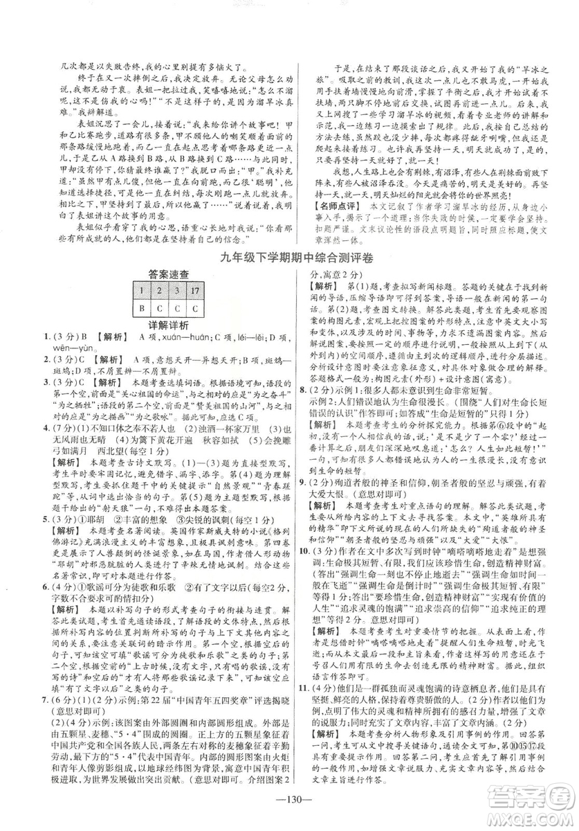 2019版金考卷RJ活頁(yè)題選名師名題單元雙測(cè)卷九年級(jí)下冊(cè)語(yǔ)文人教版答案