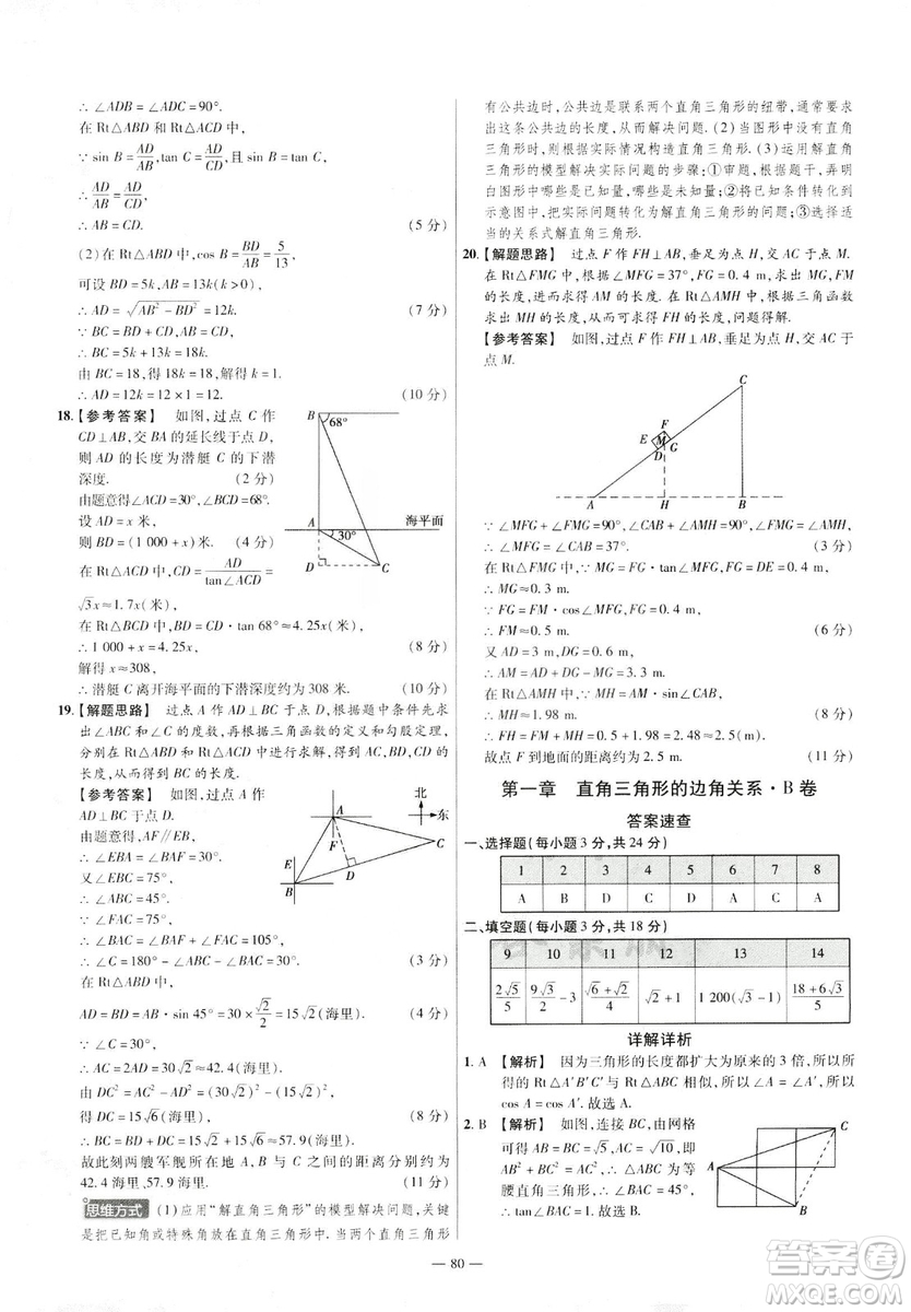 天星教育2019金考卷活頁(yè)題選九年級(jí)下數(shù)學(xué)人教RJ名師名題單元雙測(cè)卷答案