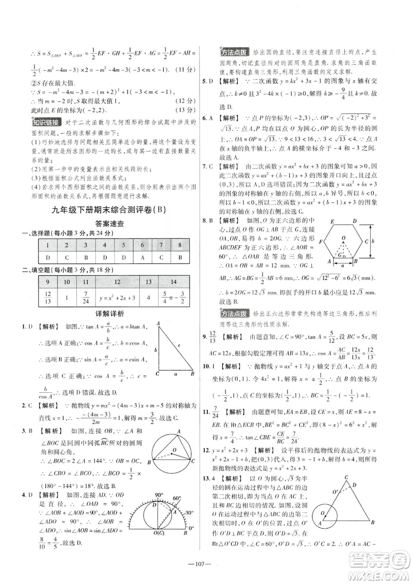 天星教育2019金考卷活頁(yè)題選九年級(jí)下數(shù)學(xué)人教RJ名師名題單元雙測(cè)卷答案