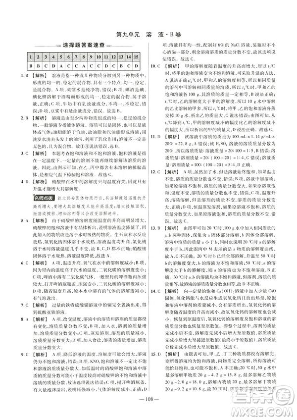 2019版人教版金考卷活頁題選九年級(jí)下化學(xué)RJ名師名題單元雙測(cè)卷答案