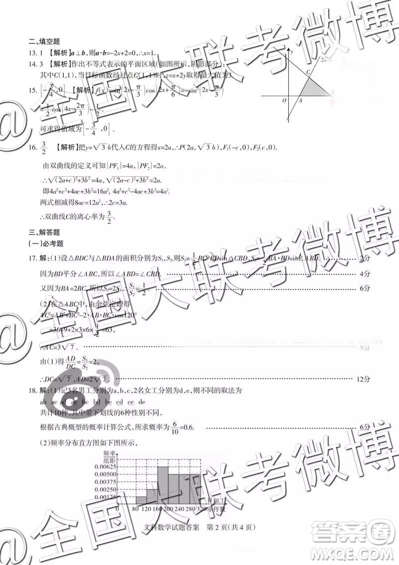 2019年山西省高三適應(yīng)性測(cè)試二文理數(shù)參考答案