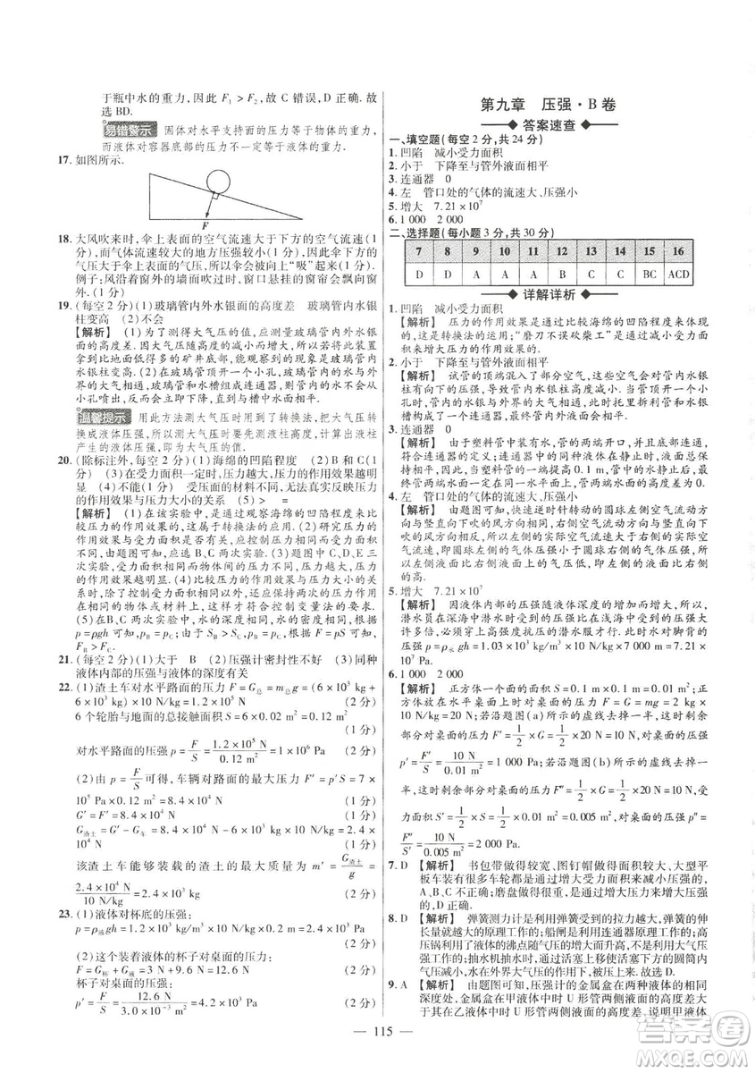 金考卷2019版人教版活頁(yè)題選八年級(jí)下物理RJ名師名題單元雙測(cè)卷答案